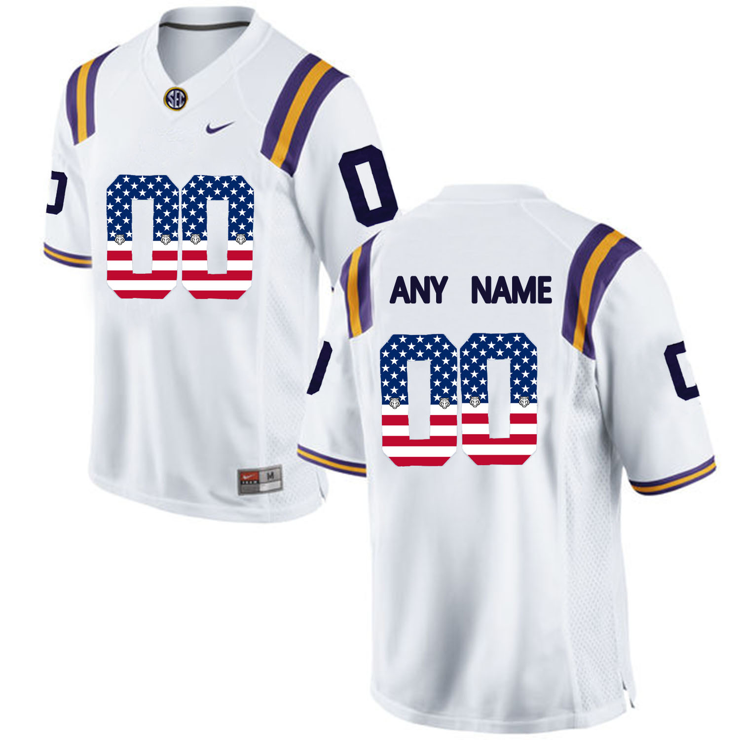 US Flag Fashion  Men LSU Tigers Customized College Football Limited Jersey  White